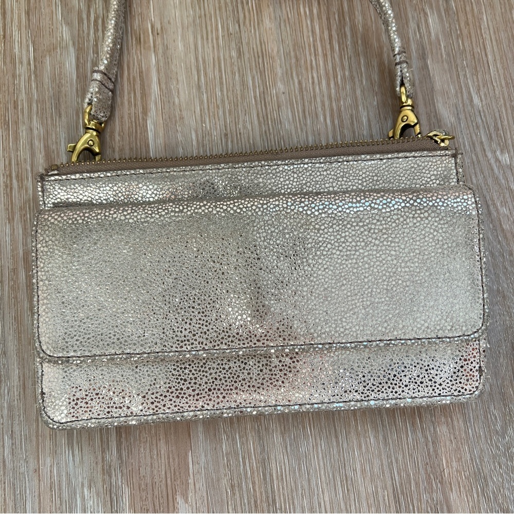 Fossil Metallic Leather Crossbody Wallet Clutch bag purse - Picture 7 of 14